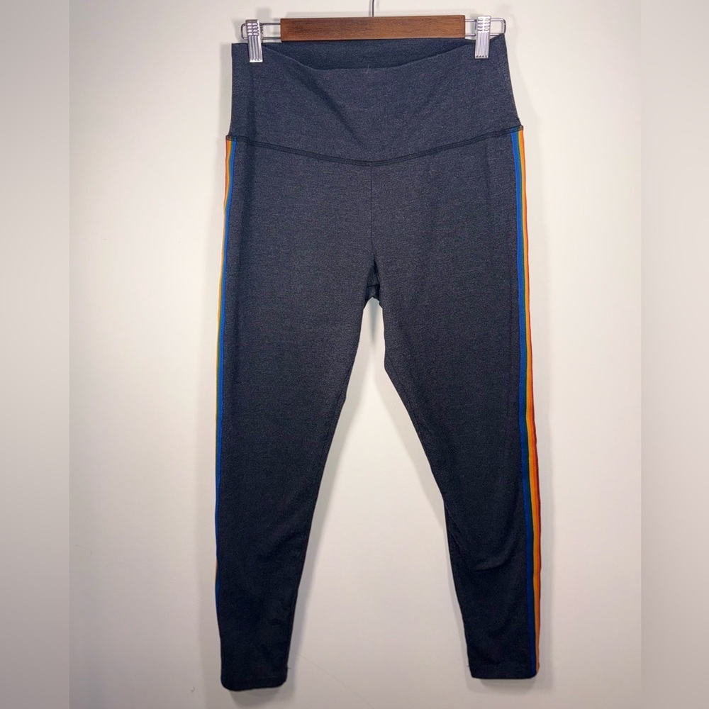 aerie Charcoal Gray MultiColor Strips High Rise Active Ankle Leggings Size Large